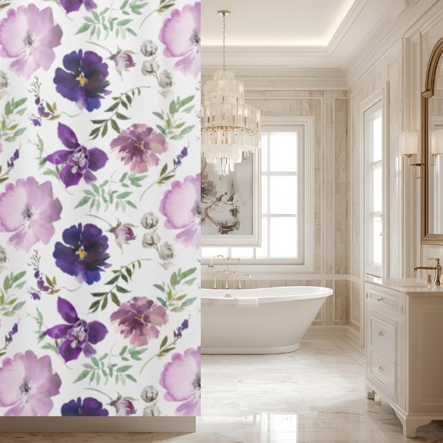 Purple Floral Pattern Elegant Bath Shower Curtain (Creator Uploaded)