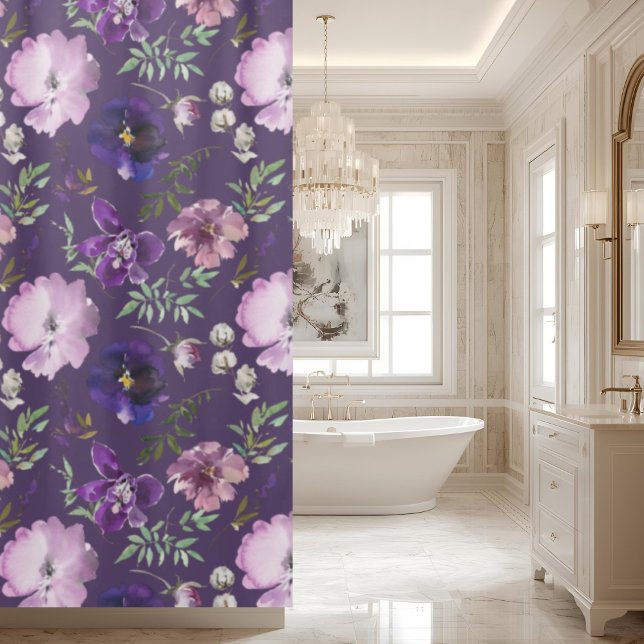 Purple Floral Pattern Elegant Bath Shower Curtain (Creator Uploaded)