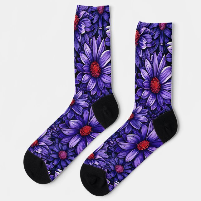 Purple Floral Pattern For Women And Teens Socks (Left)