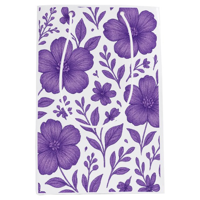 purple floral pattern medium gift bag (Front)