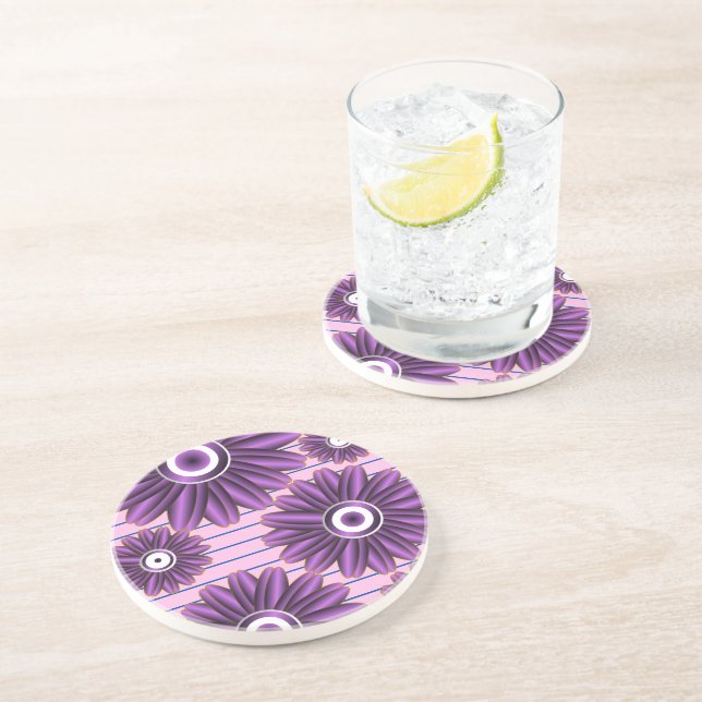 Purple Floral Pattern Modern Abstract Flower Desig Coaster (Side)