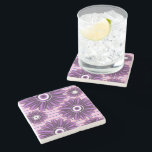 Purple Floral Pattern Modern Abstract Flower Desig Stone Coaster<br><div class="desc">This modern purple floral pattern showcases layered abstract petals with a vibrant glossy effect on a soft pink striped background. A perfect blend of elegance and bold design for fashion,  gifts,  and home decor.

Ideal for those who love aesthetic floral patterns with a trendy and contemporary touch.</div>