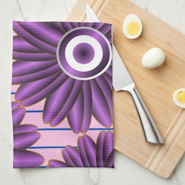 Purple Floral Pattern Modern Abstract Flower Desig Tea Towel (Quarter Fold)