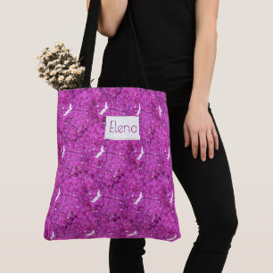 Purple floral pattern. Name. Tote Bag