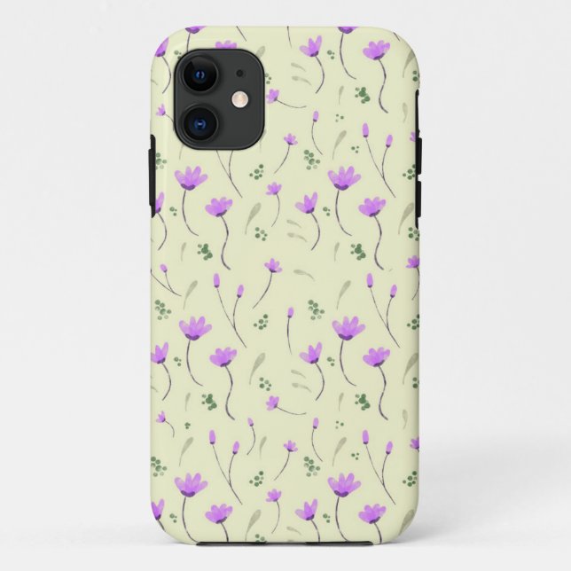 purple floral pattern on yellow Case-Mate iPhone case (Back)