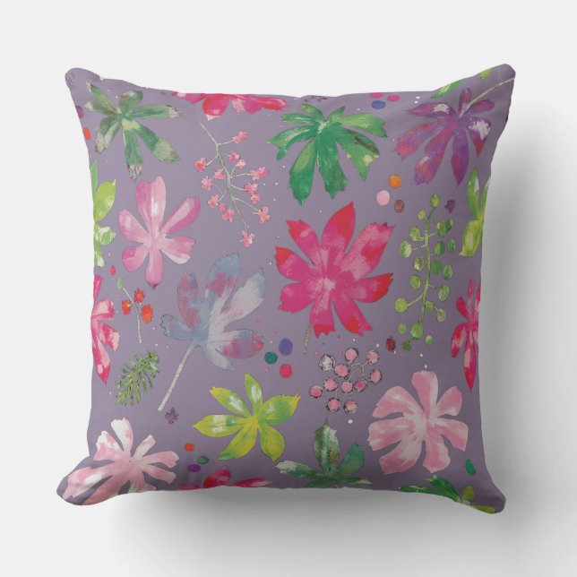 Purple Floral Pattern Pillow – Pink & Green Garden (Front)