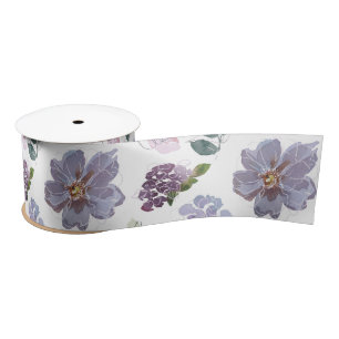 Purple Floral Pattern Satin Ribbon