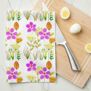 Purple Floral Pattern  Tea Towel