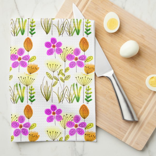 Purple Floral Pattern  Tea Towel (Quarter Fold)