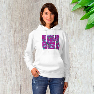 Purple Floral Pattern with Blue Flowers Hoodie