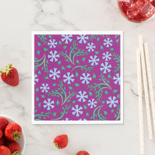 Purple Floral Pattern with Blue Flowers Napkin