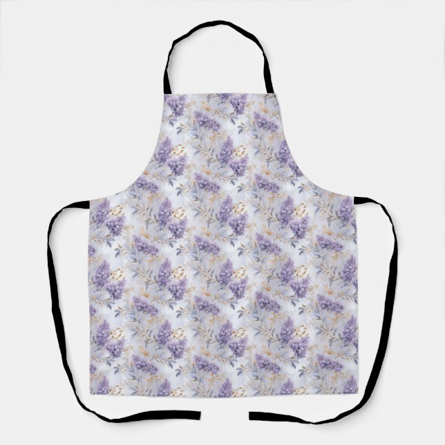 Purple Floral Pattern with Gold Leaves and Branche Apron (Front)