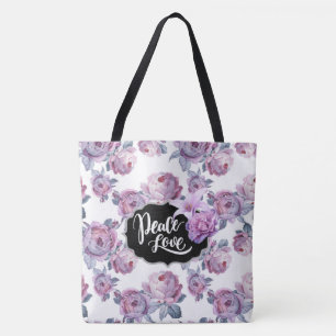 Purple Floral Peace/Love Tote Bag