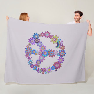 Purple Floral Peace Sign Fleece Blanket