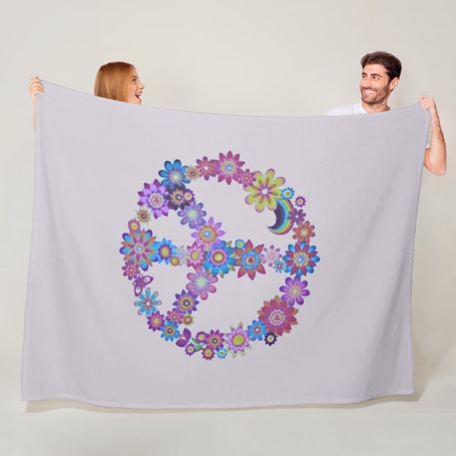 Purple Floral Peace Sign Fleece Blanket (In Situ)