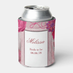Purple Floral Personalise Wedding Can Cooler