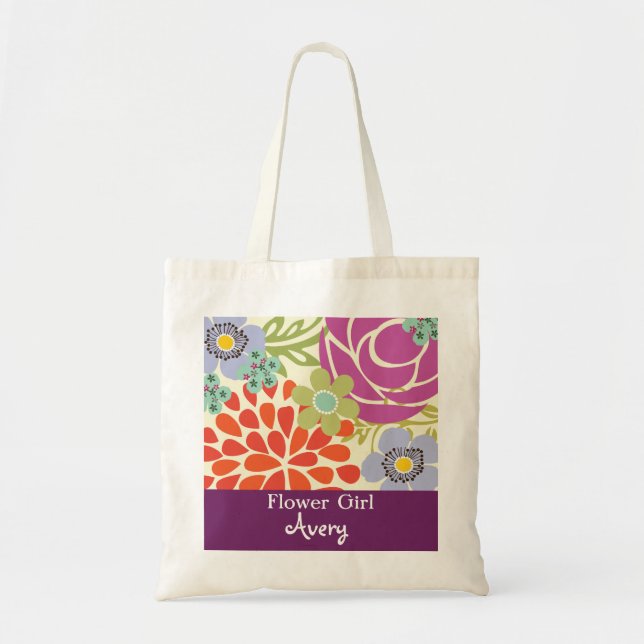 Purple Floral Personalised Bridal Wedding Tote Bag (Front)