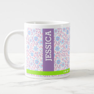 Purple Floral Personalised Name & Monogram Large Coffee Mug