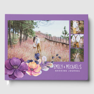 Purple Floral Photo Collage Wedding Guest Book