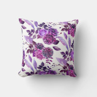 Purple floral pillow. Watercolor violet flowers