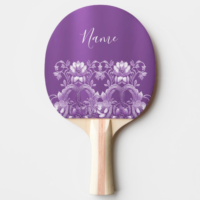 Purple Floral Ping Pong Paddle (Front)
