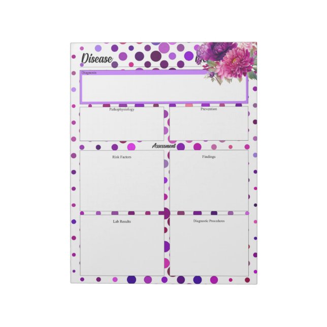 Purple Floral Polka Dots  _ Disease Temp 1 Notepad (Rotated)