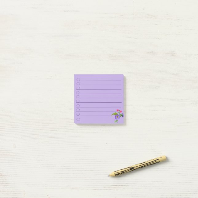 Purple Floral Post-it Note (On Desk)