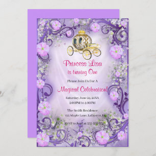 Purple Floral Princess Enchanted 1st Birthday Invitation