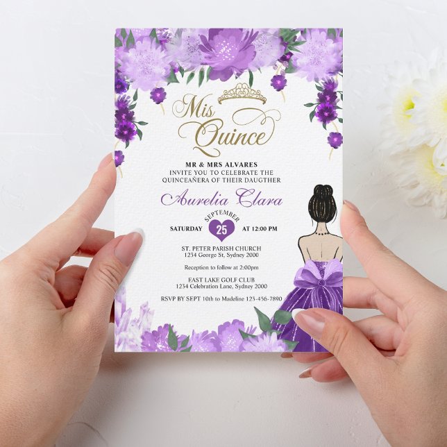 Purple Floral Princess Mis Quince Quinceañera Invitation (Creator Uploaded)