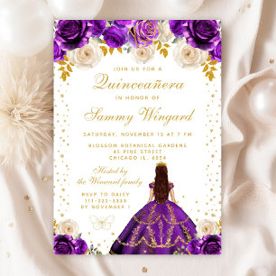 Purple Floral Princess Quinceañera Invitation