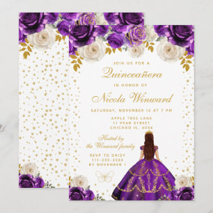 Purple Floral Princess Quinceañera Invitation