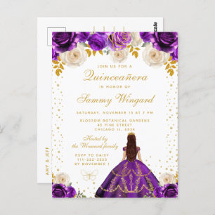 Purple Floral Princess Quinceañera Postcard