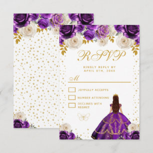 Purple Floral Princess Quinceañera RSVP Card