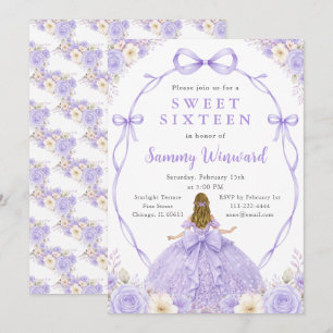 Purple Floral Princess Sweet Sixteen Party Invitation