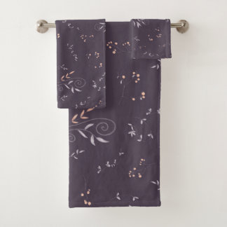 Purple Floral Print Bath Towel Set