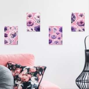 Purple Floral Print Set – Cute Pastel Flower Wall 