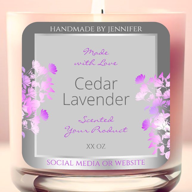 Purple Floral Product Packaging Labels Grey Silver (Creator Uploaded)
