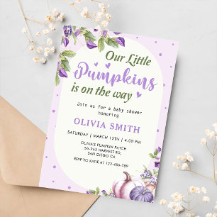 Purple Floral Pumpkin Fall Baby Shower Invitation