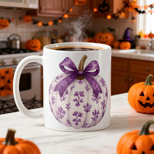 Purple Floral Pumpkin Mug   Elegant Halloween 