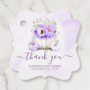 Purple Floral Pumpkins Baby Shower Thank You Favour Tags