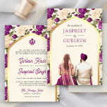 Purple Floral Punjabi Anand Karaj Sikh Wedding Invitation<br><div class="desc">Amaze your guests with this elegant Sikh wedding invite featuring a beautiful watercolor illustration of a Punjabi couple with modern typography. Simply add your event details on this easy-to-use template to make it a one-of-a-kind invitation.</div>