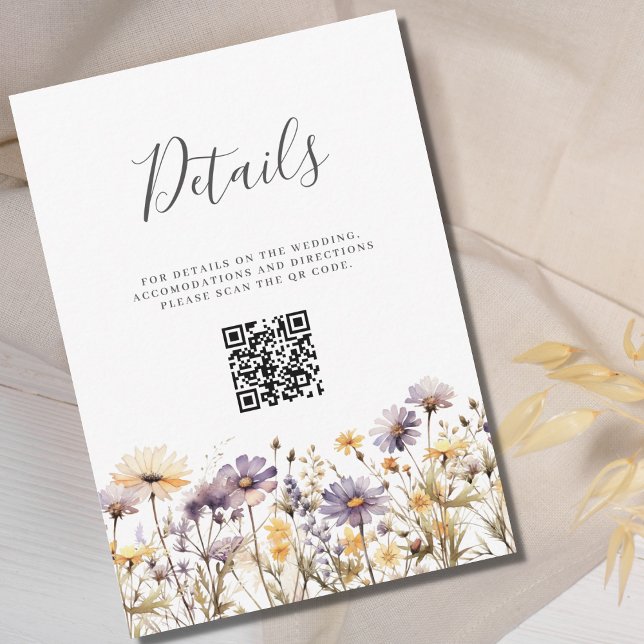 Purple Floral QR Code Wedding Detail Card (Creator Uploaded)