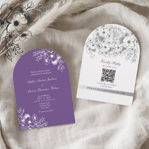 Purple Floral QR Code Wedding Invitation