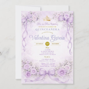 Purple Floral Quinceañera Blush Princess Invitation