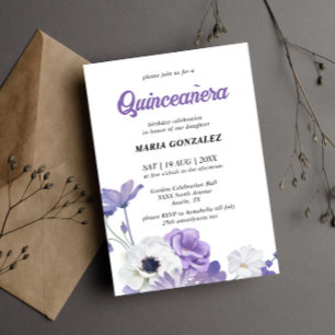 Purple Floral  Quinceañera Invitation