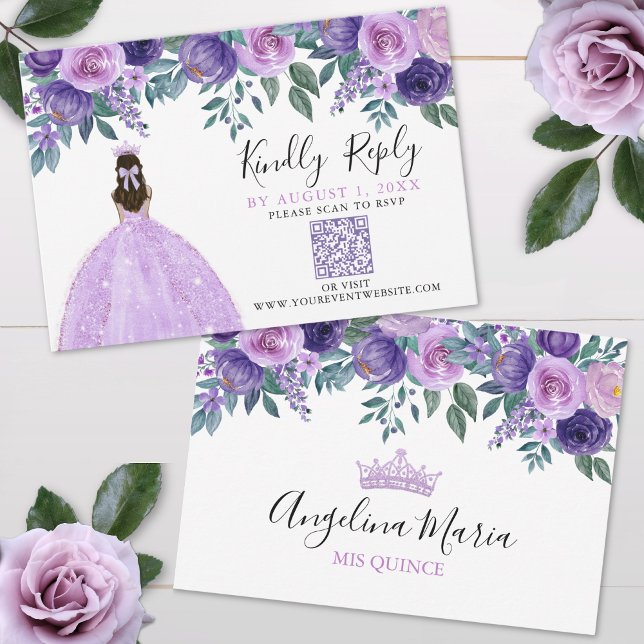 Purple Floral Quinceanera QR Code RSVP (Purple Floral Quinceanera QR Code RSVP)