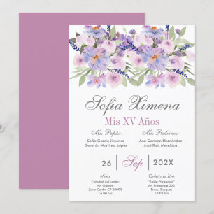 Purple Floral Quinceañera Spanish Invitation