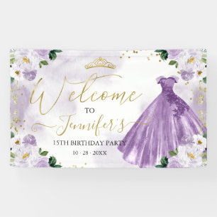 Purple Floral Quinceanera Welcome Banner