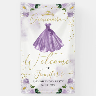 Purple Floral Quinceanera Welcome Banner
