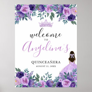 Purple Floral Quinceanera Welcome Sign
